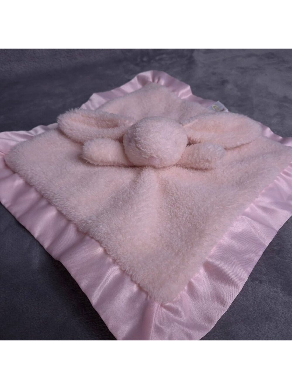 Apricot Lamb Bunny Lovey Blanket Pale Pink Satin Trim Baby Security Blanket